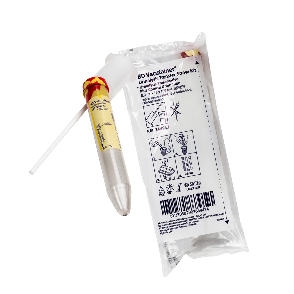 8 mL BD Vacutainer Urinalysis Transfer Straw Kit (Red/Yellow)